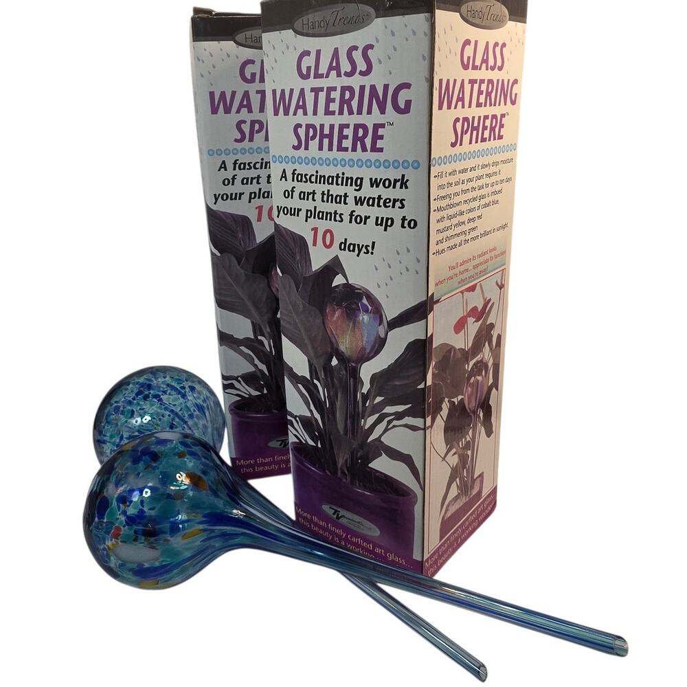 Handy Trends Blown Glass Watering Spheres Set/2 Plant Globe Bulbs Open Box VTG